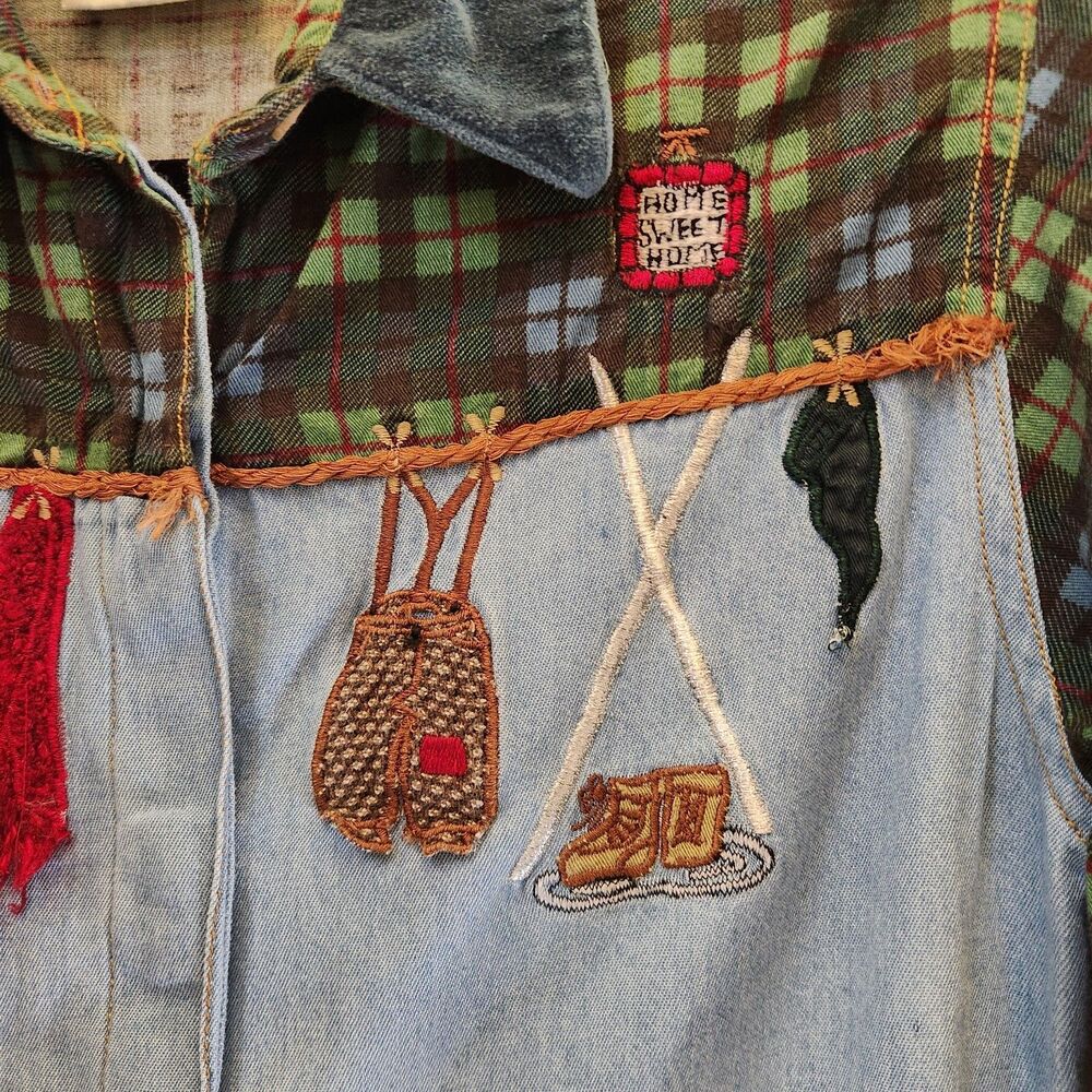 Vtg 90s Bill Blass Winter Cabin Christmas Holiday Ski Lodge Flannel Button Down - Picture 3 of 9